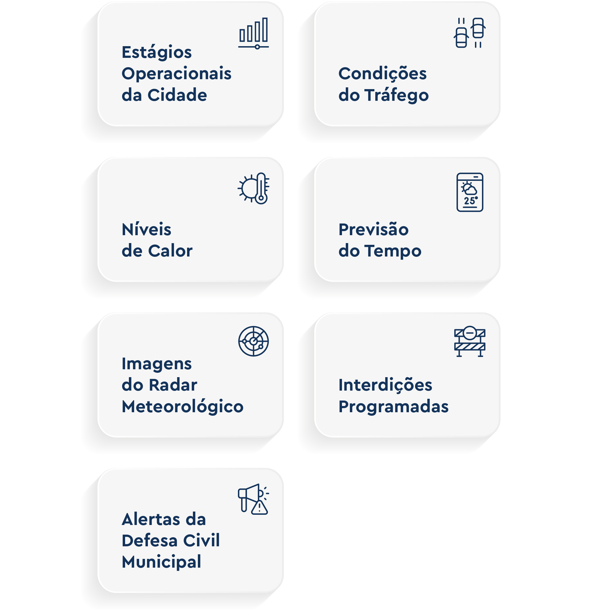 Ícones representando os principais dados disponilibizados 